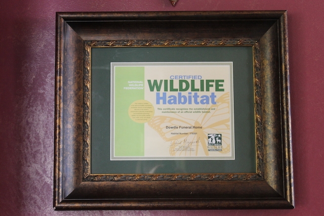 Certified Wildlife Habitat Created at the Dowdle Funeral Home