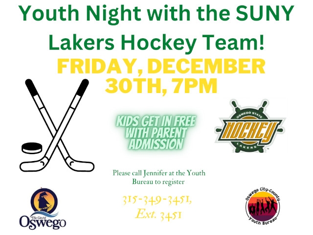 Mayor Barlow Announces Laker Hockey “Youth Night” at SUNY Oswego