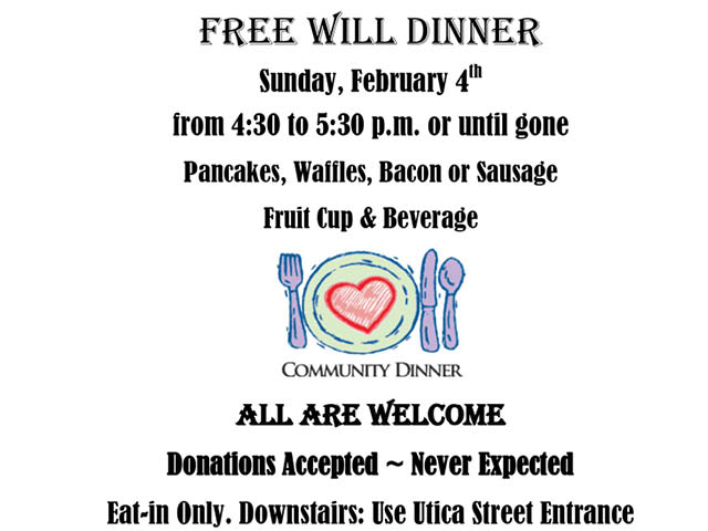 Local Church Offers Free Will Dinner February 4