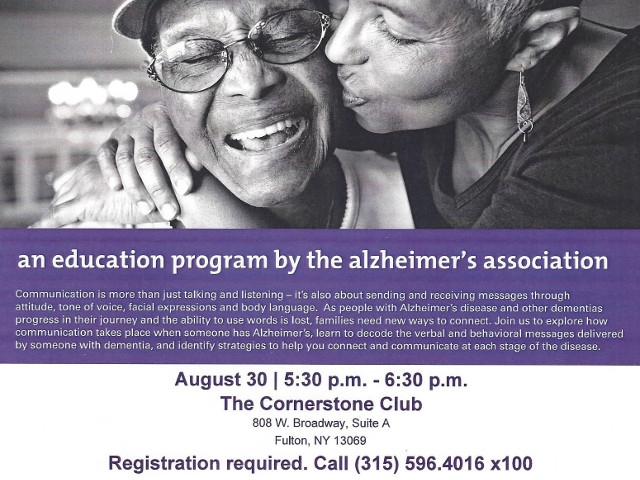 Cornerstone Club in Fulton to Host Alzheimer’s Association Workshop August 30