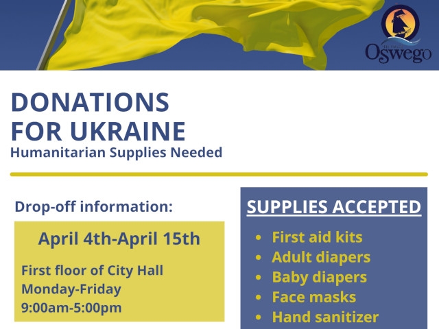 Mayor Barlow Announces Ukrainian Supplies Drive at Oswego City Hall
