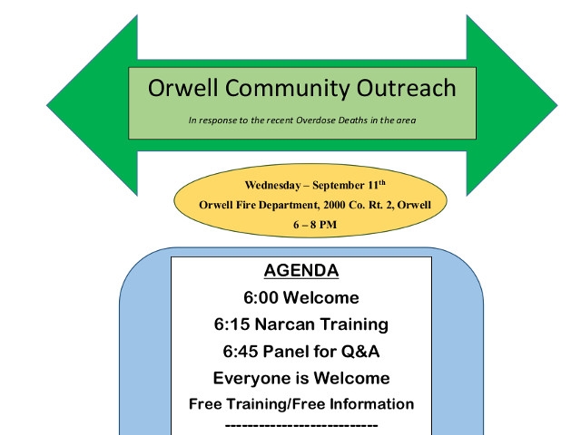 Orwell Event to Include Narcan Training, Panel Discussion &amp; Medication Collection
